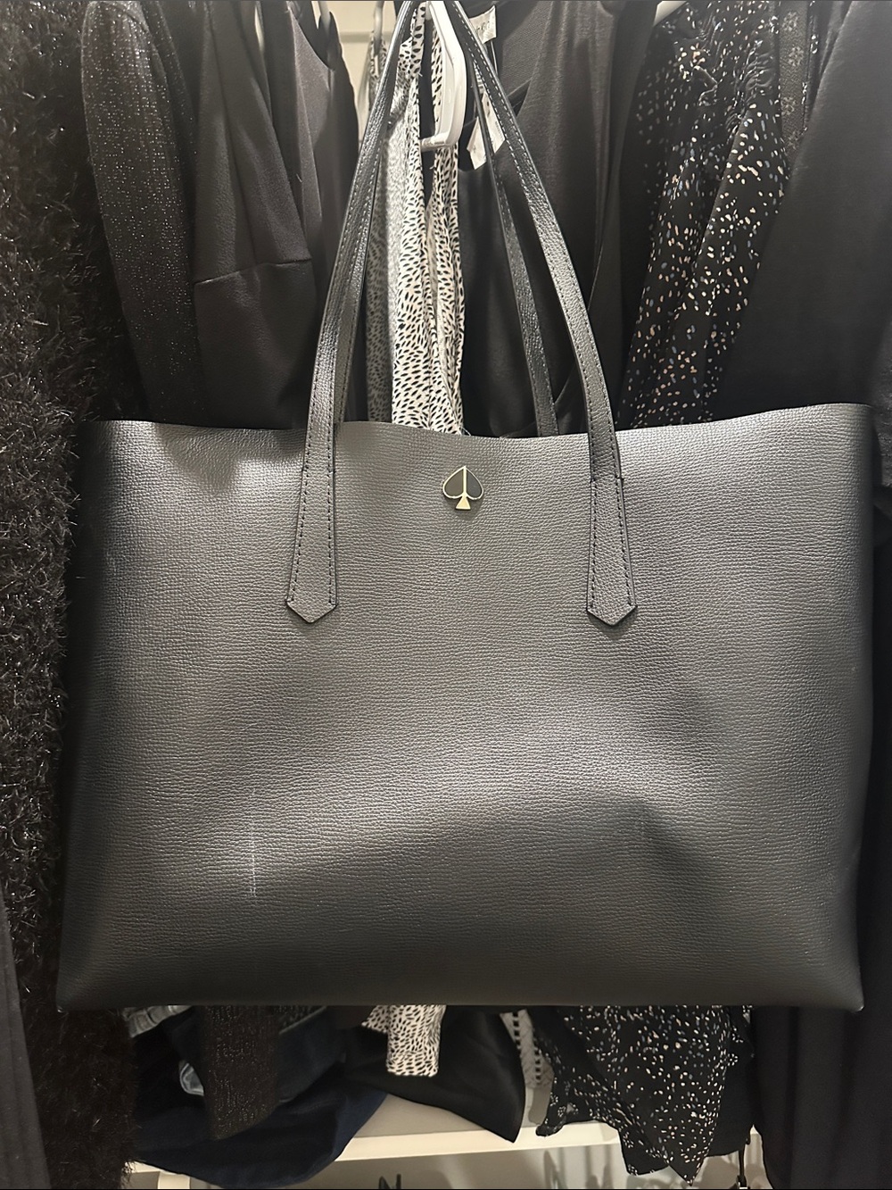 kate spade Black Pebbled Leather Tote with Gold Spade Logo